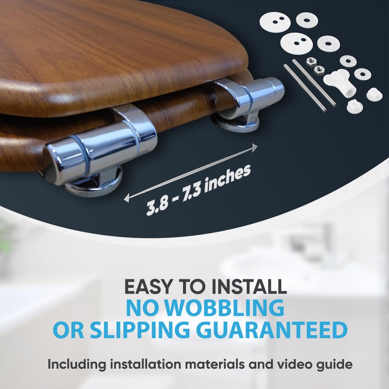 SANILO Wooden Toilet Seat with Soft Close [ROUND] - Decorative, Quiet & Slow Close Molded Wood Seat - With Strong Bumpers & Hinges - Adjustable Fit â€“ Mahogany - Image 4